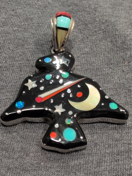 Native American Jewelry - Celestial Inlay Thunderbird Pendant Necklace in Black and Turquoise